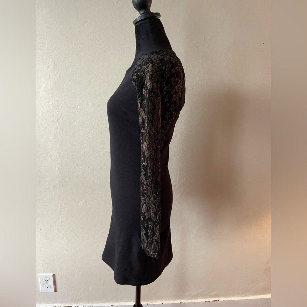 Petticoat Alley, Black/Gold form fitting dress,w/lace sleeves, size med - Picture 7 of 7
